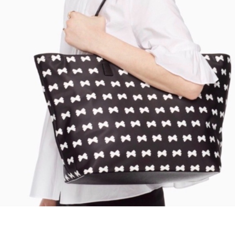 Kate Spade Black Tote with White Bow Pattern - Picture 2 of 8